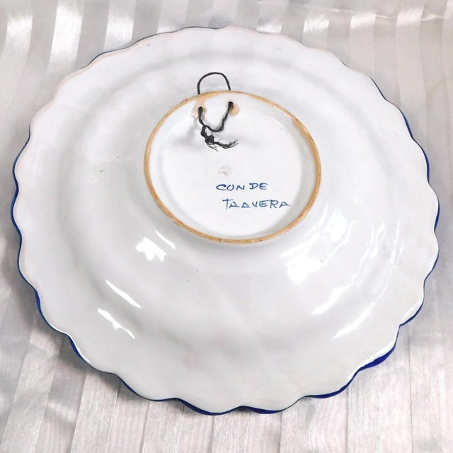 1970s Large Blue and White Floral Plate Home Décor For Sale - Image 4 of 5