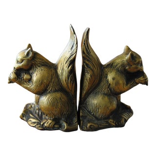 Vintage Brass Squirrel Bookends- Set of 2 For Sale