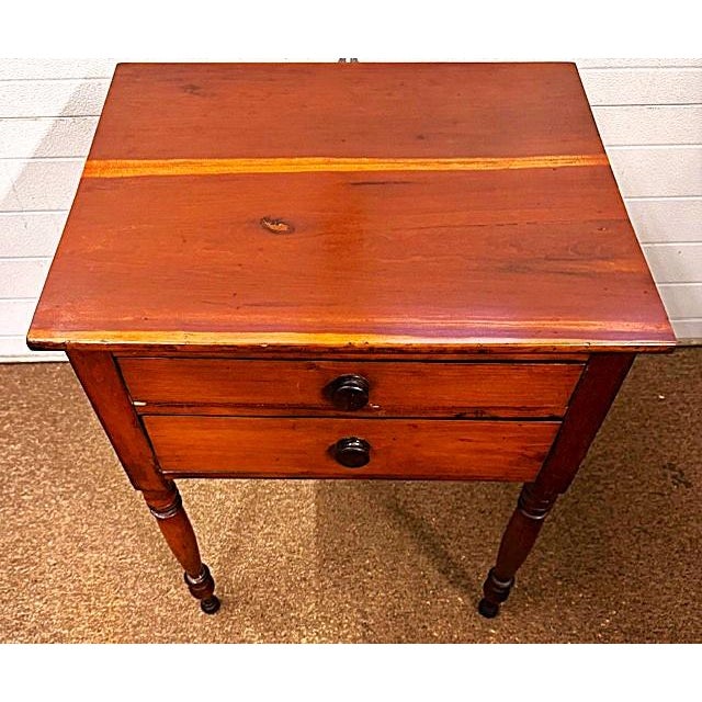 Nice antique American solid cherry 2 drawer Sheraton work or side table. Table was made about 1820. Drawer show hand...