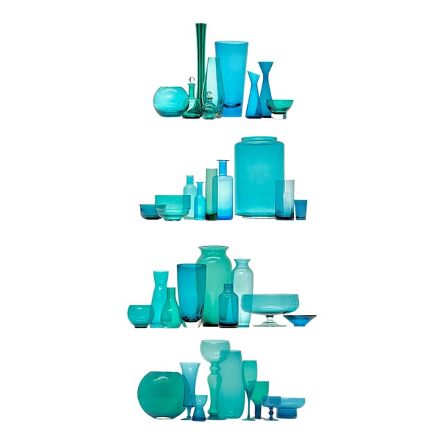 Vintage Turquoise & Aqua Decorative Glass Super Group - 36 Pieces For Sale