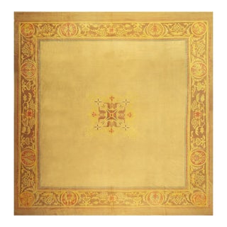 1840s Antique Gold European Aubusson Flatweave Wool Square Rug For Sale