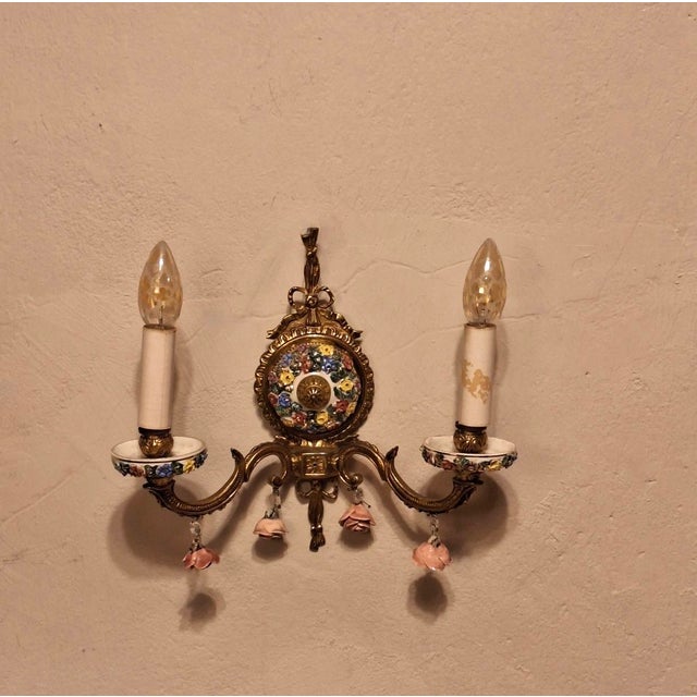 Mid-Century Modern Spanish Boho Ceramic and Brass Wall Light For Sale - Image 4 of 12