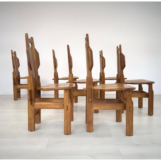 1970s Italian Brutalist Dining Chairs - Set of 7 For Sale - Image 5 of 15