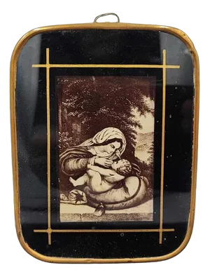 Art Nouveau Oil Print in Brass Frame, 1890s