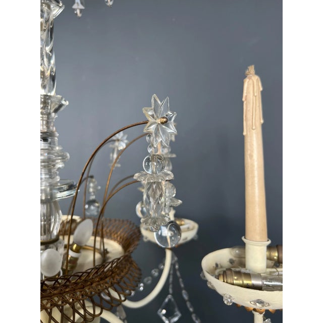 1940 Lacquered and Gilded Sheet Metal and Crystals Chandelier from Maison Baguès For Sale - Image 10 of 12
