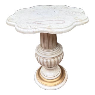 Vintage Hollywood Regency Faux-Marble Scalloped Side Table For Sale