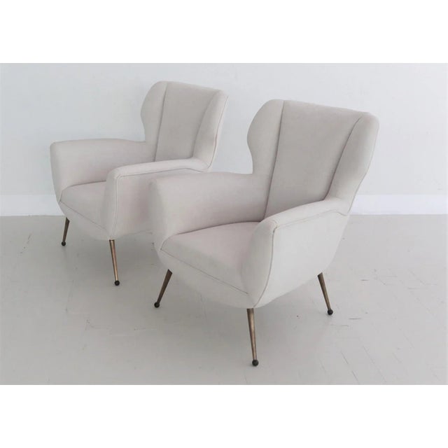 Metal Set of Italian Armchairs in White Velvet in Gigi Radice Style, 1950s For Sale - Image 7 of 18
