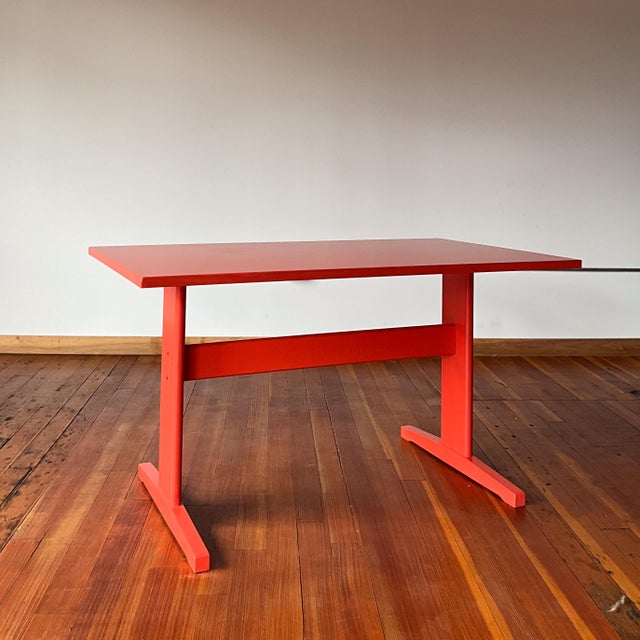 Coral Laquered Mid-Century Danish Modern Minimalist Trestle Dining Table C1960s For Sale In Portland, OR - Image 6 of 14
