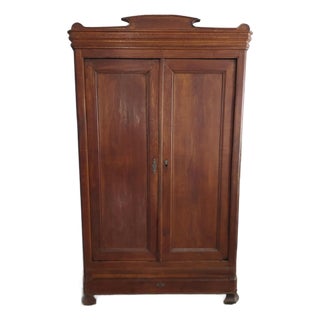 ​Antique 19th Century French Provincial Fruitwood Armoire With Bonnet Top For Sale