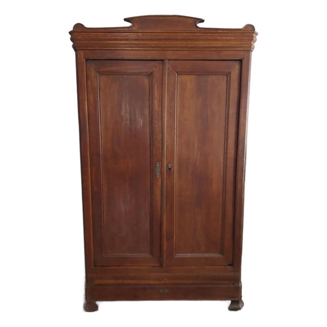 ​Antique 19th Century French Provincial Fruitwood Armoire With Bonnet Top For Sale