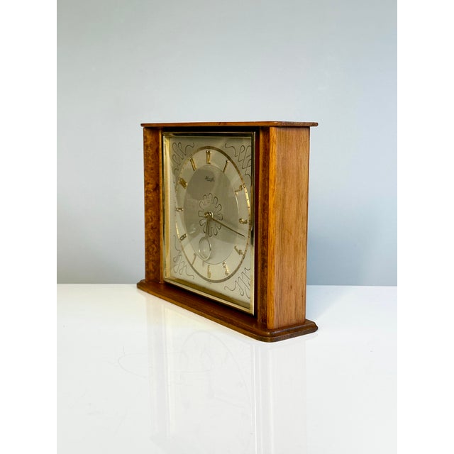 Mid-Century Modern Table Clock with 8-Day Movement in Walnut and Burl Wood from Kienzle, Germany, 1950s For Sale - Image 3 of 13