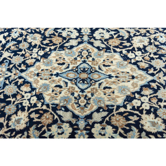 Hand-Knotted Nain 9la Oriental Rug 195 X 120 Cm Fine Wool & Silk, Medallion, Blue-Beige For Sale - Image 6 of 13