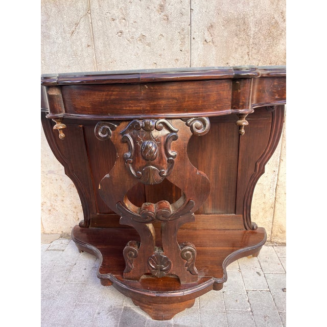 Wood Antique Console Table with Grey Marble, 1890s For Sale - Image 7 of 11