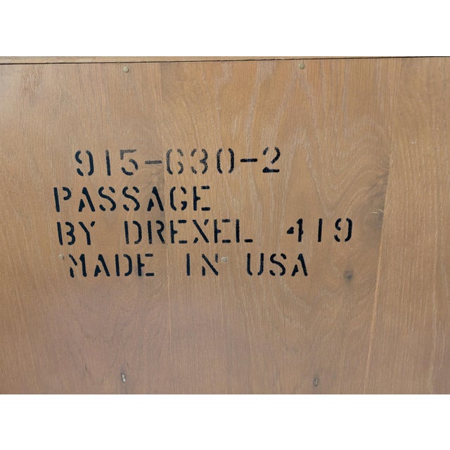 1980s Campaign Style Burl Oak Nightstand Passage Collection by Drexel For Sale - Image 11 of 11