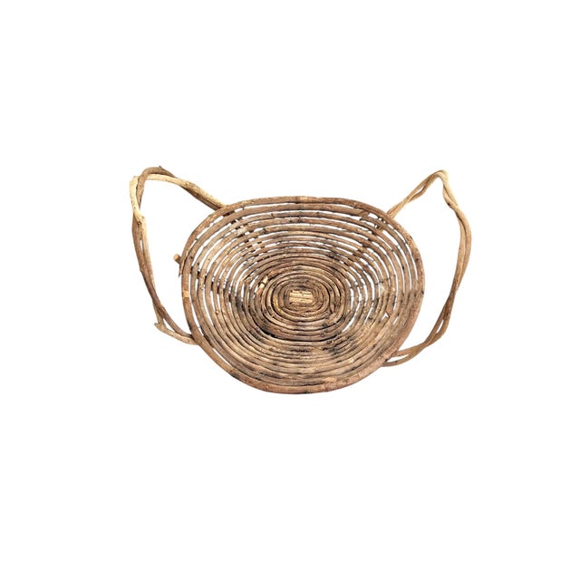 Rustic Vintage French Folk Art Adirondack Style Grapevine Gathering Basket With Double Handles, Mid-Century Rustic Market Basket 24” Wide For Sale - Image 3 of 18