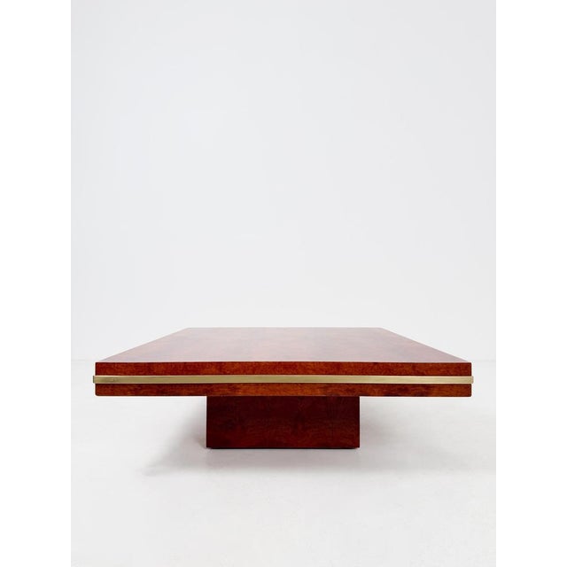 Mid-Century Modern Italian Square Coffe Table in Burl Wood and Brass, 1970s For Sale - Image 17 of 18