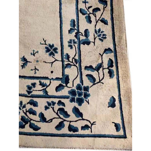 Early 20th Century Exceptional Ivory Color With Unique Florid Design Antique Chinese Peking Rug For Sale - Image 5 of 10