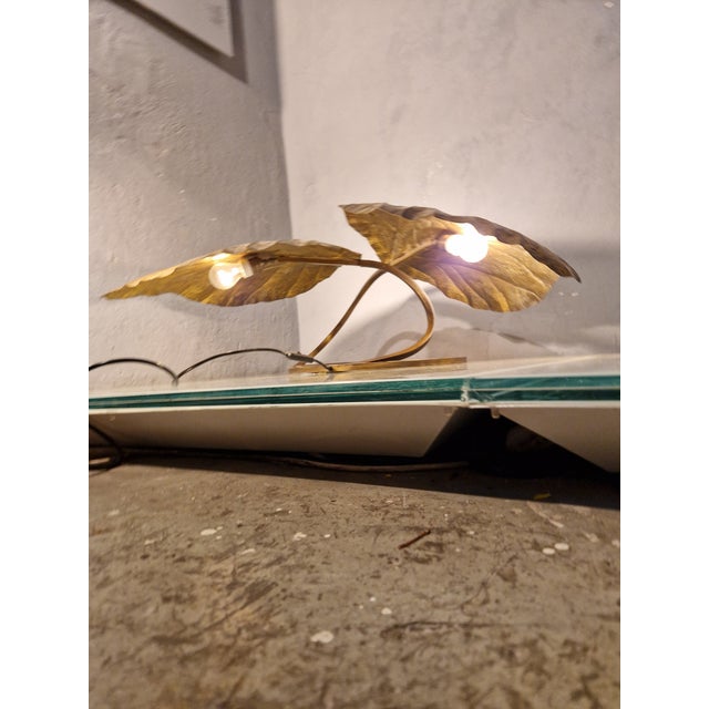 Mid-Century Modern Table Lamp Rhubarb Model with 2 Brass Leaves by Carlo Giorgi for the Gadda Workshop, 1970s For Sale - Image 3 of 12