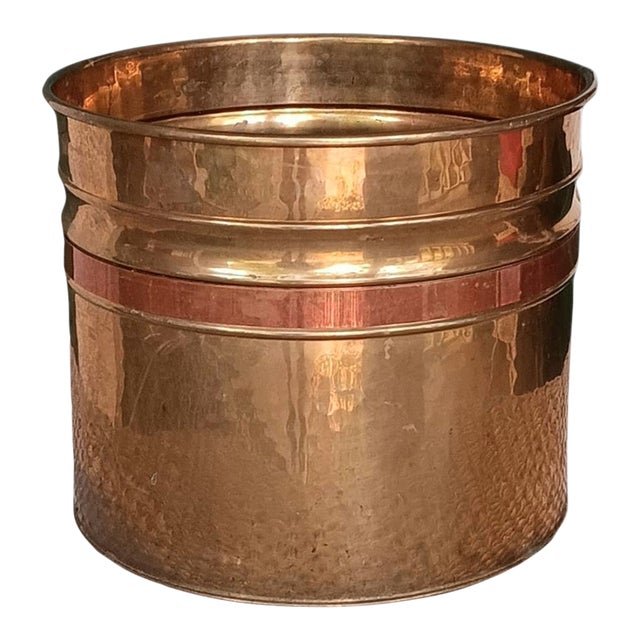 Vintage Brass Planter With Copper Band Nade in Ireland 9.25" X 11" For Sale