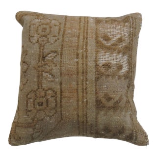 Brown Tan Wool Turkish Rug Pillow For Sale