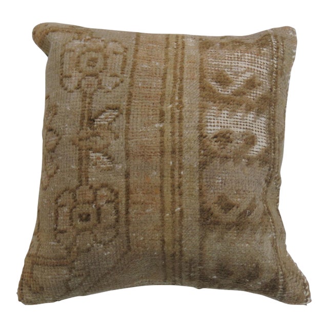 Brown Tan Wool Turkish Rug Pillow For Sale