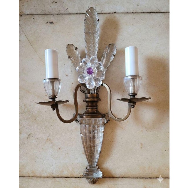 1920s French Regency Crystal Floral Wall Sconce Attributed to Maison Bagues For Sale - Image 18 of 18