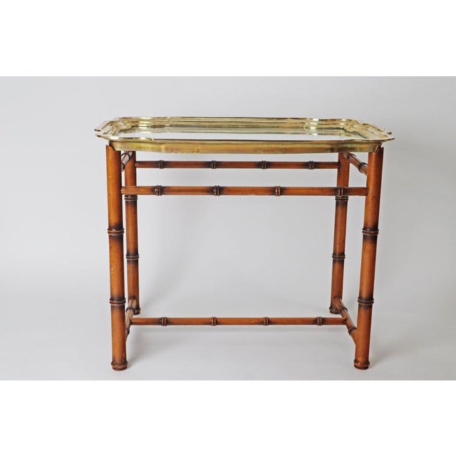 Wood Hollywood Regency Hand-Crafted Tray Table in Brass and Faux Bamboo, 1960s For Sale - Image 7 of 17