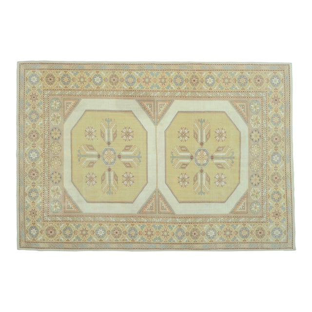 1970s Vintage Turkish Oushak Handmade Wool Cotton Orange Area Rug For Sale