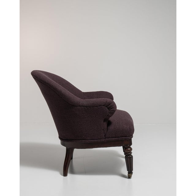 1880-1889 France Deep Aubergine Plum Tufted Barrel-Back Accent Chair For Sale - Image 4 of 11