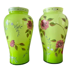 Late 20th Century Hand Painted Blown Glass Vases - a Pair