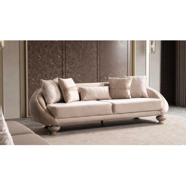 Elysium Neutral 3-Piece Sofa Set by Casa Milano - Curved Modern Luxury With Gold Details For Sale - Image 16 of 16
