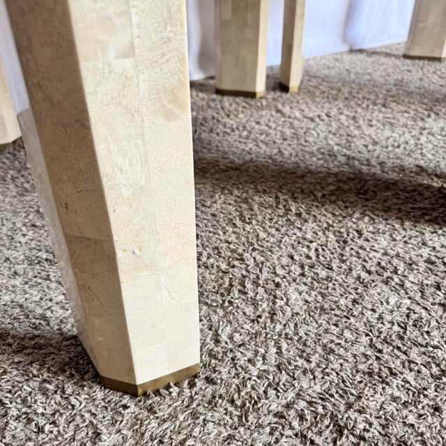 Metal Postmodern Polished Tessellated Stone Side Tables With Brass Inlay - A Pair For Sale - Image 7 of 10