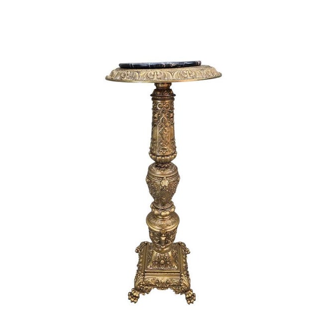 Metal Antique Rococo Revival Style Bronze and Marble Pedestal Stand For Sale - Image 7 of 8
