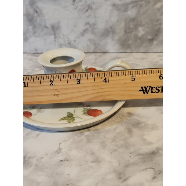 Cream Vintage Bernardaud Limoges Candle Holder France Fraisiere Strawberry Garden HTF For Sale - Image 8 of 11