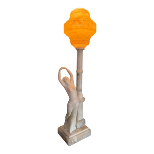 1930s Alabaster Carved Figural Table Lamp