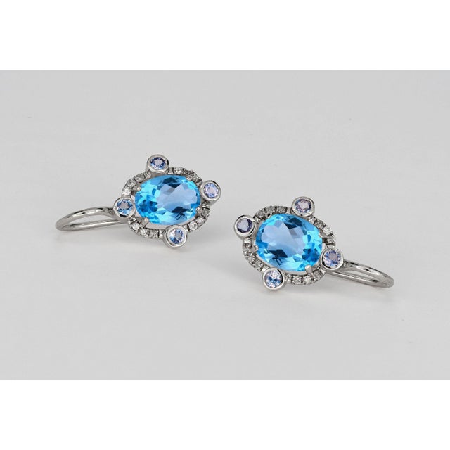 Modern Blue Topaz 14k Gold Drop Earrings - 2 Pieces For Sale - Image 3 of 6