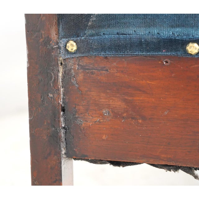 Wood Mid 20th Century Traditional 121.75 In. Blue Velvet Walnut Settee Bench For Sale - Image 7 of 16
