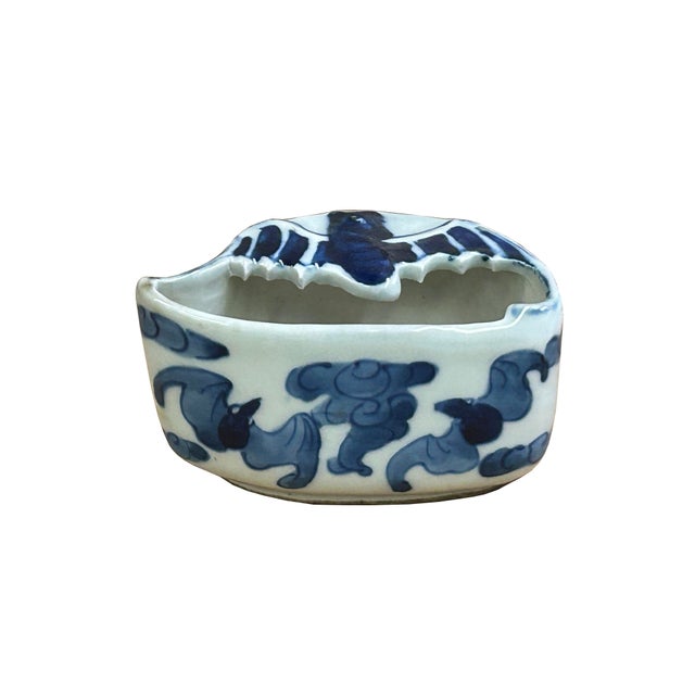 Tiny Small Blue White Oriental Bats Graphic Porcelain Container For Sale In San Francisco - Image 6 of 10