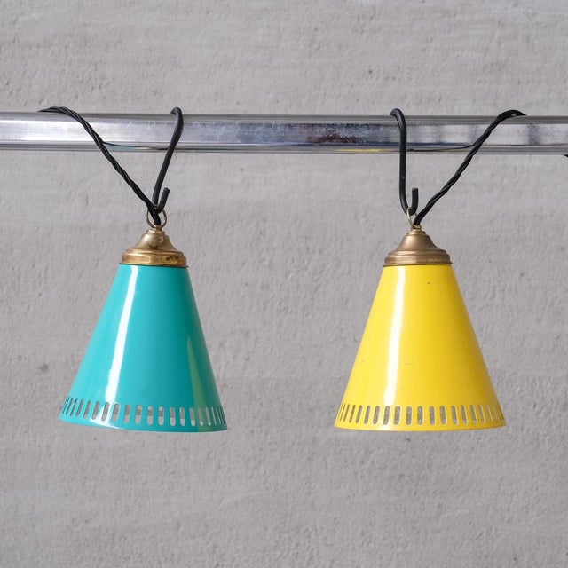 Teal New Stock Mid-Century Metal Pendant Shade Lights (6 Available), 1970s For Sale - Image 8 of 8