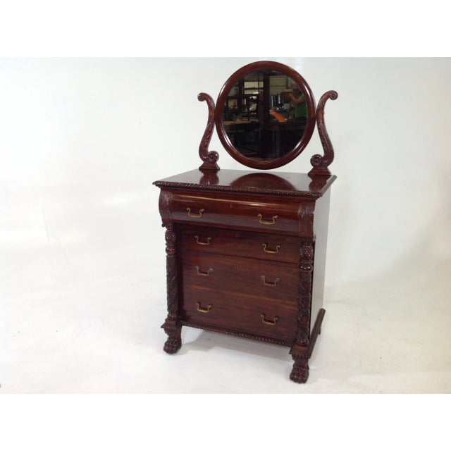 Early 21st Century Antique Empire Highly Carved Dresser With Mirror For Sale - Image 5 of 7