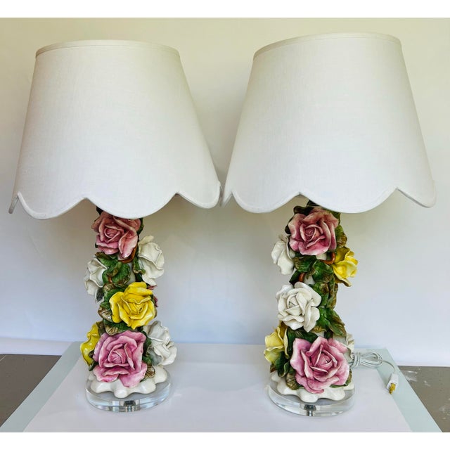 Mediterranean Vintage Capodimonte Style American Studio Pottery Table Lamps a Pair For Sale - Image 3 of 11