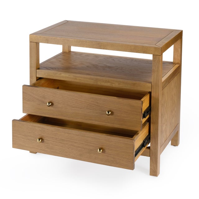 Spritely Home Accent Furniture Nora 28 in. W Rectangular 2 Drawer Wide Nightstand with Open Shelf, Light Natural For Sale - Image 4 of 9