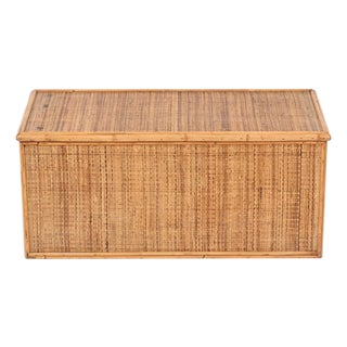 Mid-Century Modern French Riviera Storage Chest in Bamboo and Wicker, Italy, 1970 For Sale