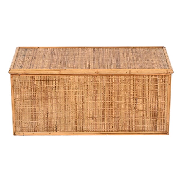 Mid-Century Modern French Riviera Storage Chest in Bamboo and Wicker, Italy, 1970 For Sale