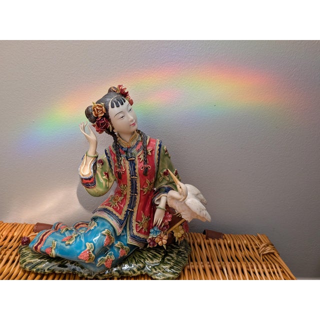 Green Vintage Shiwan Wucai Chinese Porcelain Figurine For Sale - Image 8 of 9