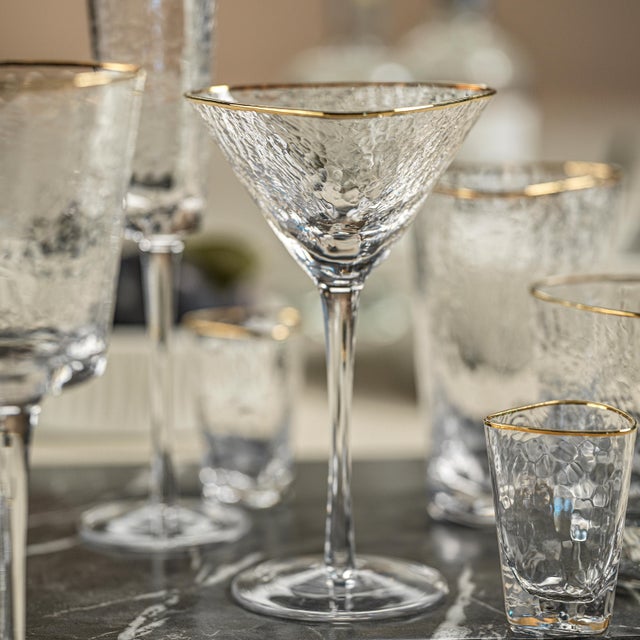 Aperitivo Triangular Martini Glass, Clear w/ Gold Rim - Set Of Four The Aperitivo Triangular collection is a stylish...