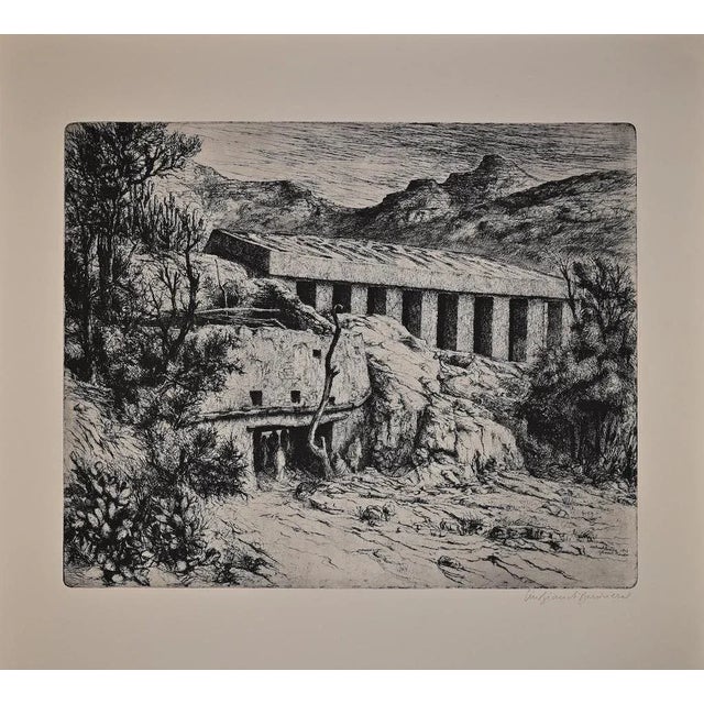 Lalibela - Bièt Gàbriel is an original etching on paper realized by Lino Bianchi Barriviera in 1948. Hand-signed in pencil...