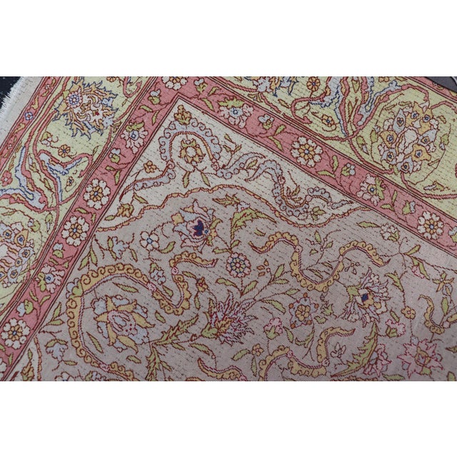 Antique Turkish Silk Hereke Rug With Floral Medallion Design and Ivory Field For Sale - Image 14 of 14