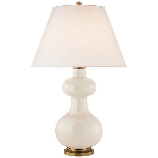 Transitional Christopher Spitzmiller by Visual Comfort Signature Chambers Medium Table Lamp in Ivory with Linen Shade For Sale - Image 3 of 3