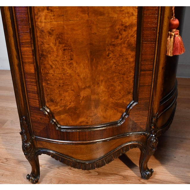 1890s Antique French Louis XV Burl Walnut Marble Top Pair of Cabinets Credenzas For Sale - Image 17 of 18
